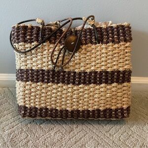 Brown and Tan Woven Tote Bag